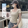 西遇方领短袖t恤女2025年夏季新款小个子法式正肩修身短款上衣SS050633 商品缩略图0