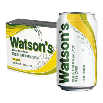 屈臣氏（Watsons）苏打水柠檬草味含汽气泡水饮料0脂低糖解腻调酒330mL*24罐整箱 商品图1