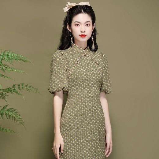 「自」全新升级【铂金会员330/天猫439/差价109】(00705)洛诗琳复古国风印花连衣裙2025夏季气质雪纺改良旗袍裙女 商品图2