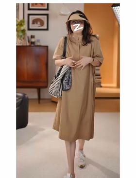 七夕福利-NO退【超值特卖】“60支精梳棉”24067卡其半开襟设计感气质连衣裙-喜出