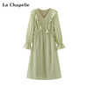 天猫同步【轻盈飘逸】拉夏贝尔/La Chapelle清新温柔气质V领荷叶花边长袖连衣裙女高腰时尚长裙春装 商品缩略图0