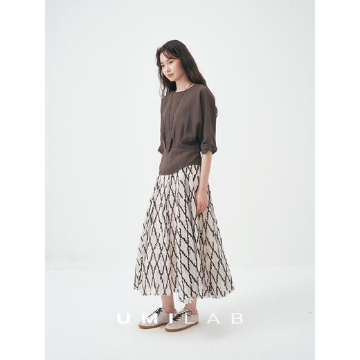 UMILAB｜定格*理性优雅莱赛尔混纺肌理感重工半松紧格纹半裙D815M 商品图3
