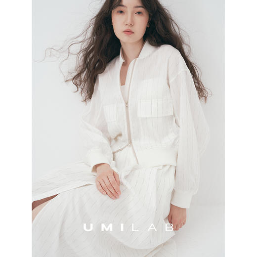 UMILAB｜清露*优雅老钱 BC同源亚麻条纹透气夹克/松紧腰半裙E253W 商品图0