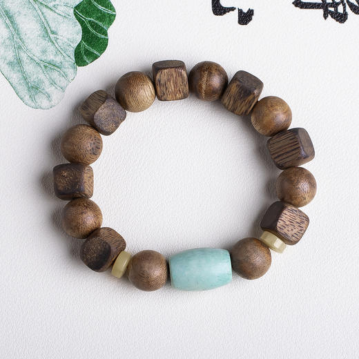 xy0459沉香+蜜蜡绿松石桶珠手串 商品图1