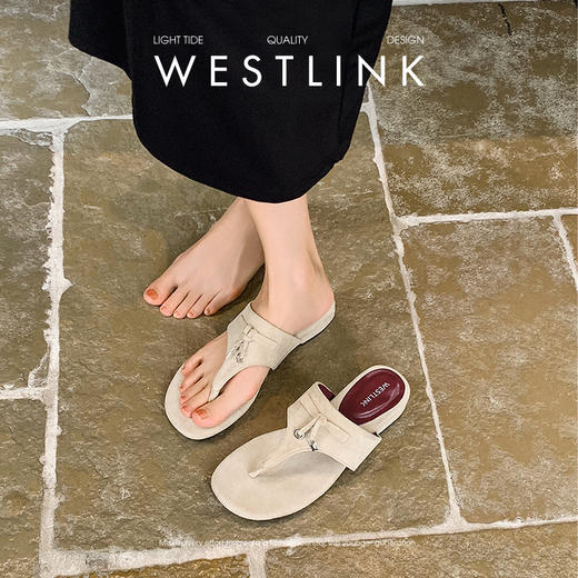 西遇平底凉拖鞋女夏季新款复古高级感休闲夹趾凉鞋外穿人字拖V0056889 商品图3