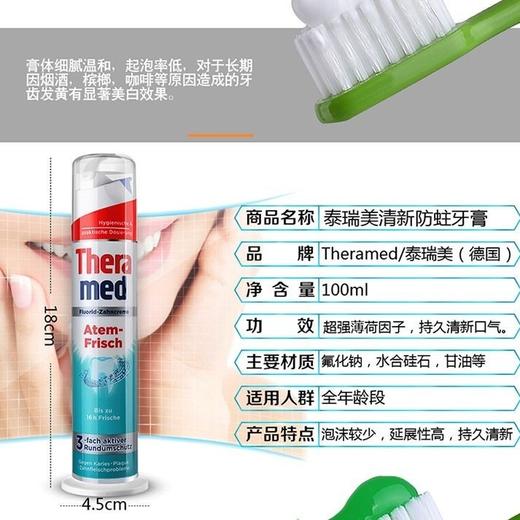 德国进口Theramed护齿达汉高牙膏成人清新洁齿防蛀直立按压式牙膏100ml效期26年6月（下单备注颜色）瓶底轻微破损不影响使用 商品图2