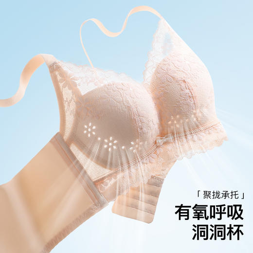 【透气洞洞杯】时尚蕾丝上托聚拢内衣女轻薄有型收副乳无钢圈文胸桃花仙姿 商品图1