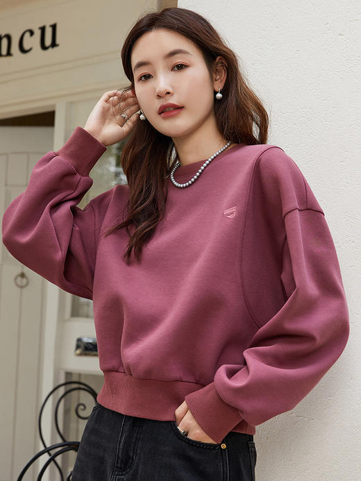 温柔氛围感拉满！复古莓紫色短款卫衣，轻松打造慵懒时髦感 商品图0