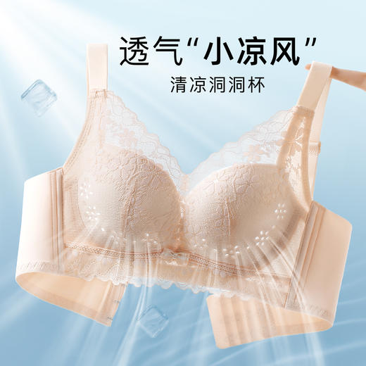 【透气洞洞杯】时尚蕾丝上托聚拢内衣女轻薄有型收副乳无钢圈文胸桃花仙姿 商品图0