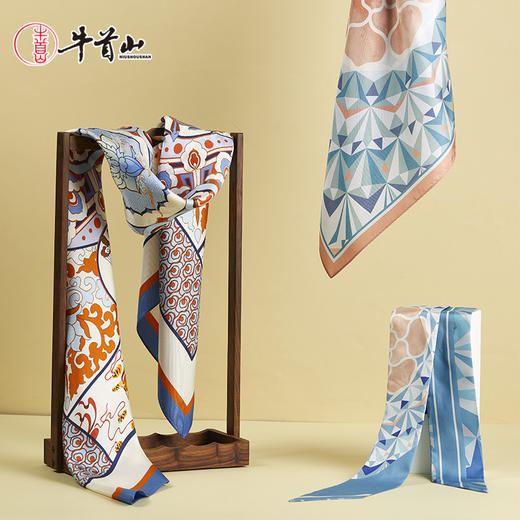 牛首山万事利联名步步莲华双面印花方巾敦煌风桑丝巾礼盒妈妈生日 商品图4