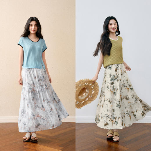 【严选】诗凡黎撞色边镂空飞飞袖针织衫2025秋新款设计感开叉简约百搭上衣7G7331101 商品图1