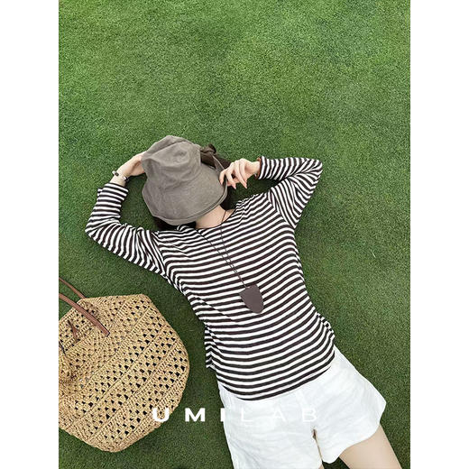 UMILAB｜星轨*夏季刚需row风长绒棉轻薄宽松防晒长袖条纹T恤T756M 商品图2