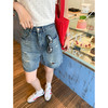 <曾小咸推荐>韩系深蓝破洞牛仔裤五分裤短裤 商品缩略图0