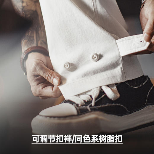 马登工装轻美式大口袋休闲裤纯棉白色直筒松紧腰薄款长裤子男夏秋 商品图3