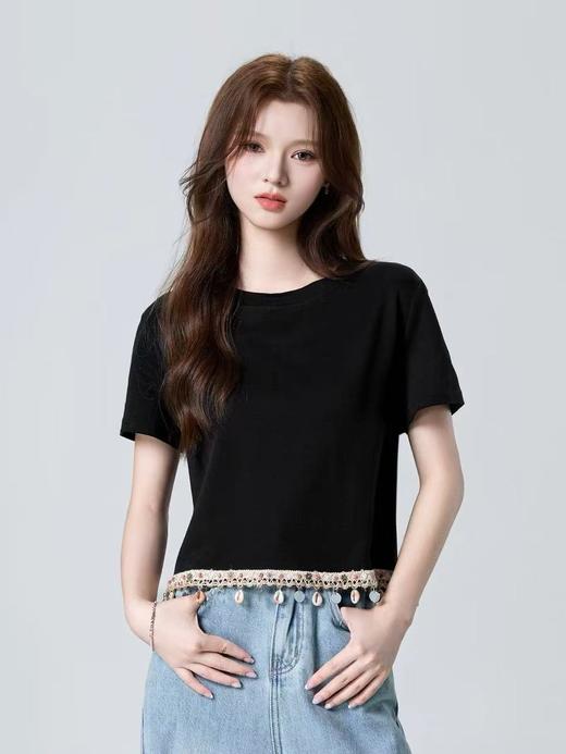 【新品特卖】25096波西米亚重工工艺亮片短袖T恤-喜出 商品图2