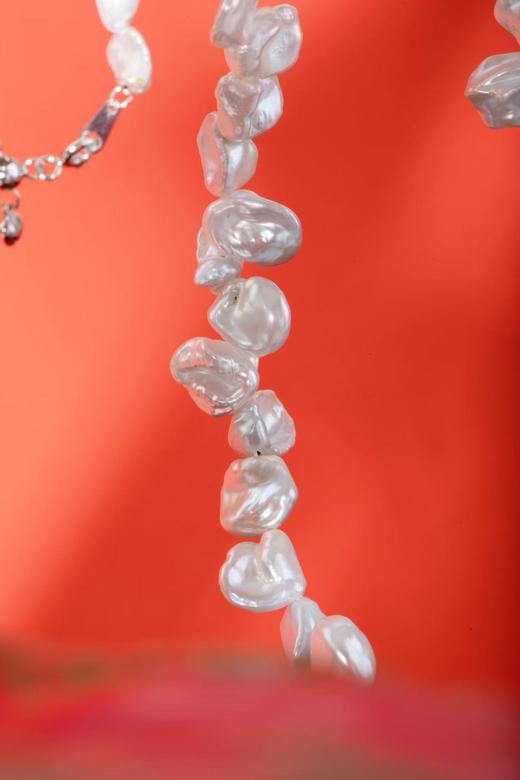 一周内发货【定制加长50厘米珍珠项链+5厘米延长链 搭配925银配件，耳钉长约11mm】小花瓣异形巴洛克珍珠项链，淡水高级感，不规则轻奢脖颈链 商品图8