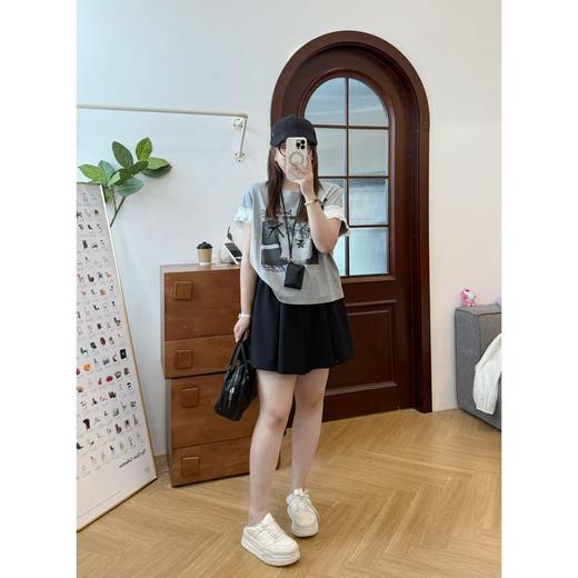 2025新品 佳佳同款【芭蕾报刊】袖口蕾丝辣妹蝴蝶结T恤休闲夏季宽松韩版时尚 商品图2