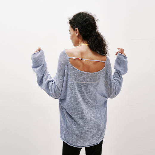 NUTH 亚麻混纺轻薄半透中长款一字肩针织罩衫女 商品图2