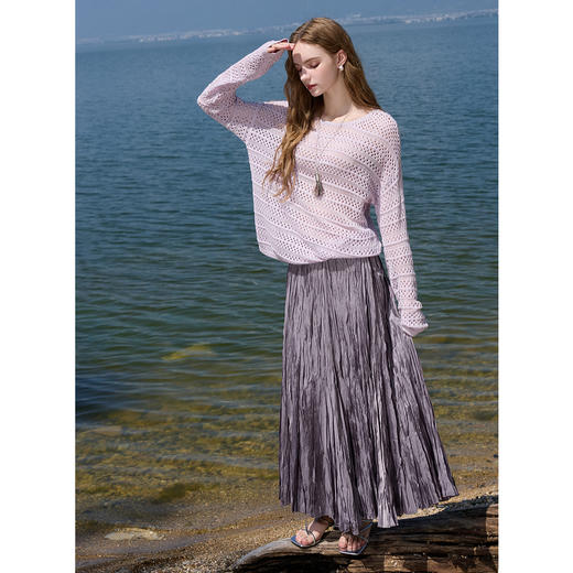 三彩2025秋季新款压皱山本裙半身裙高腰A字裙浪漫垂感长裙M 商品图3