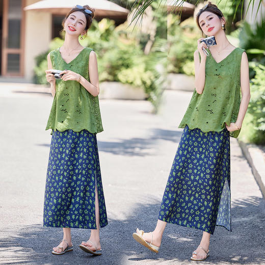 【预售7天】PY 时尚气质镂空刺绣两件套 MLSF82518 商品图3