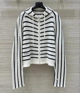 女款条纹连帽针织开衫毛衣010