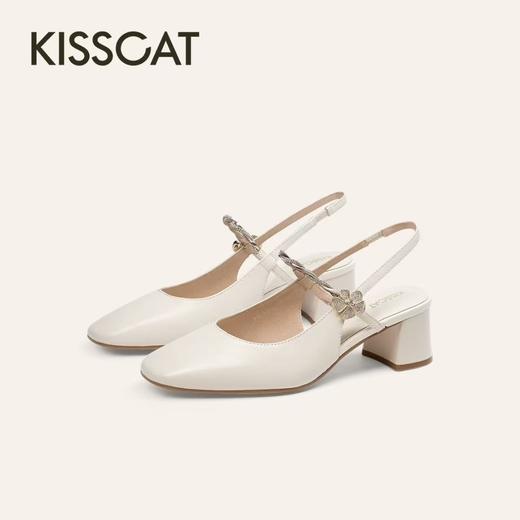 KISSCAT接吻猫  [幸运花]玛丽珍25夏新粗跟后空鞋法式高跟凉鞋女 商品图1