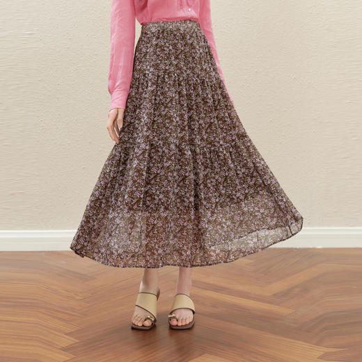 【严选】诗凡黎气质碎花波嬉半身裙2025秋新款高腰垂感浪漫飘逸A字中长裙7G7340531 商品图2