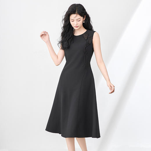 「高货wl」全新升级【铂金会员330/天猫449/差价119】(01457)洛诗琳轻熟风立体钉珠连衣裙2025夏季收腰显瘦无袖背心裙 商品图0