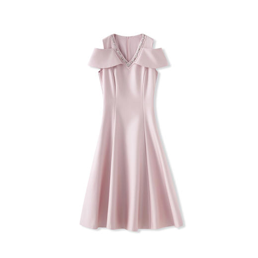 「高货wl」全新升级【铂金会员330/天猫449/差价119】(94554)洛诗琳法式轻奢钉钻连衣裙2025夏季露肩收腰显瘦裙子女 商品图4