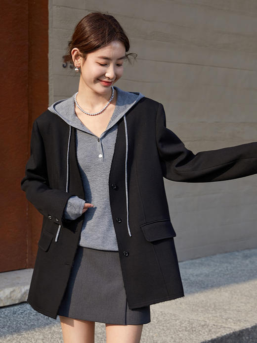 通勤必备黑色中长款西装外套 百搭又高级 气质拉满 商品图0