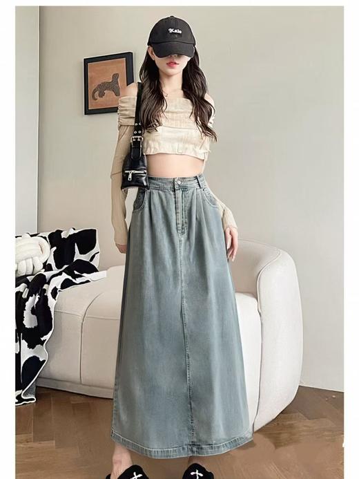 【时装系列】ME TOWN'S 1021 复古做旧100%后开叉长款牛仔半裙M1-2-喜出 商品图1