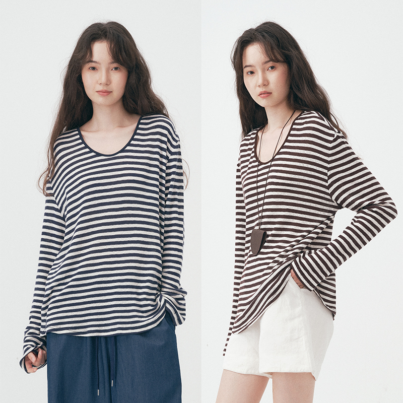 UMILAB｜星轨*夏季刚需row风长绒棉轻薄宽松防晒长袖条纹T恤T756M