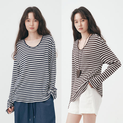 UMILAB｜星轨*夏季刚需row风长绒棉轻薄宽松防晒长袖条纹T恤T756M 商品图0