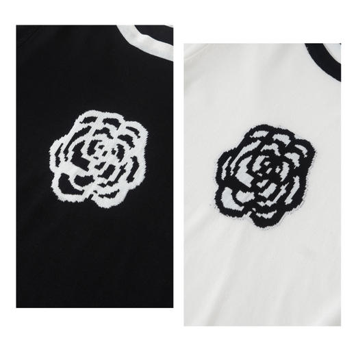 茧墨 经典山茶花小香风撞色冰丝针织短袖 商品图2