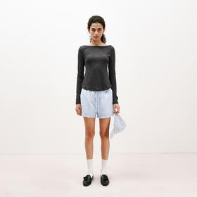 NUTH船领正肩修身针织长袖t恤上衣女