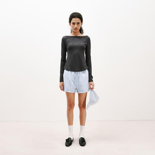 NUTH船领正肩修身针织长袖t恤上衣女 商品图0