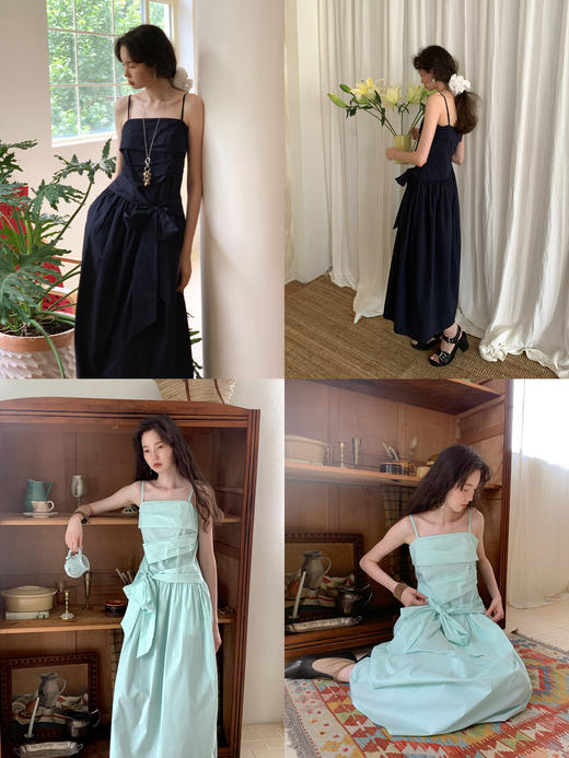 【6折不退换 买六免一】素舶 高支高密棉感不对称褶皱收腰花苞吊带连衣裙 商品图2