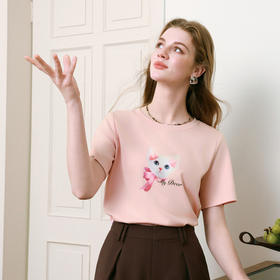 【商场同款】诗凡黎猫咪印花T恤2025夏季新款纯棉短袖女3G5100811