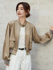 时尚卡其色立领短款夹克外套女 双口袋棒球服风上衣 商品缩略图0
