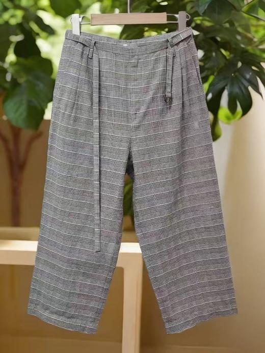 七夕福利-NO退【超值特卖】潮牌K333格子棉加亚麻八九分休闲裤M1-3-喜出 商品图1