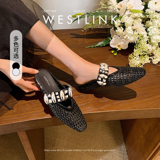 西遇一脚蹬包头半拖女新款秋季绝美编织镂空银色单鞋外穿拖鞋V1456906 商品图0
