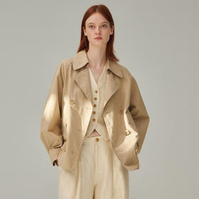 谜底风衣女2025秋季新品复古挺阔后背印花弹力下摆外套253ME1098