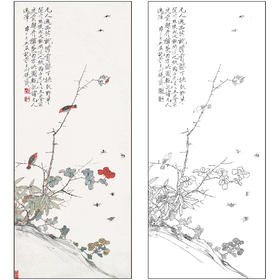 于非闇花鸟工笔画白描底稿《花香鸟语》临摹勾线高清打印稿FA03