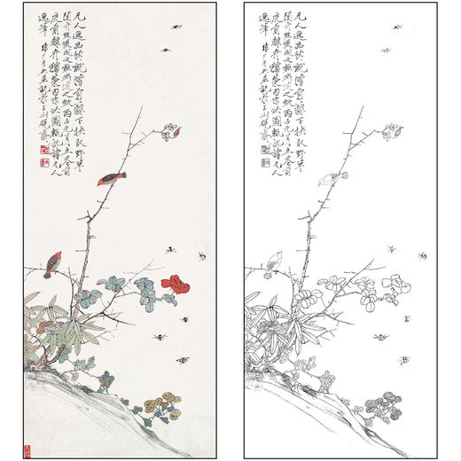 于非闇花鸟工笔画白描底稿《花香鸟语》临摹勾线高清打印稿FA03 商品图0
