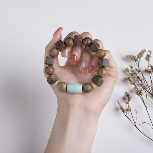 xy0459沉香+蜜蜡绿松石桶珠手串 商品图8