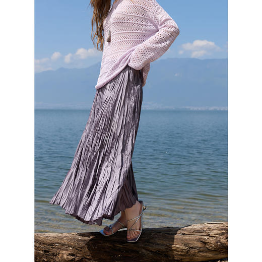 三彩2025秋季新款压皱山本裙半身裙高腰A字裙浪漫垂感长裙M 商品图1