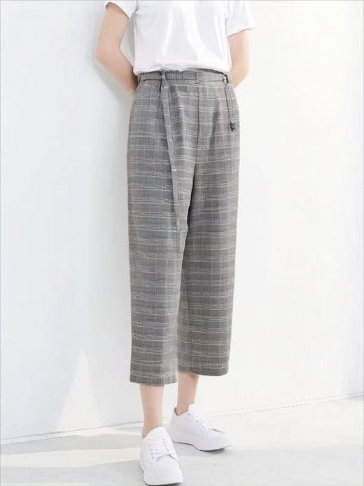 七夕福利-NO退【超值特卖】潮牌K333格子棉加亚麻八九分休闲裤M1-3-喜出 商品图0