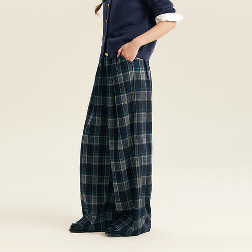 笛莎Deesha青少年女童裤子2025秋季女童复古格纹直筒休闲裤 商品图1