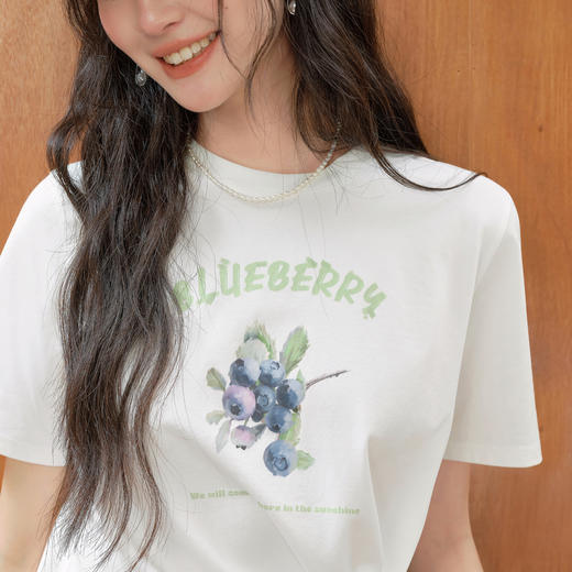 【严选】诗凡黎水果手绘印花凉感T恤2025秋新款绑带设计休闲显瘦短袖上衣7G7301211 商品图3