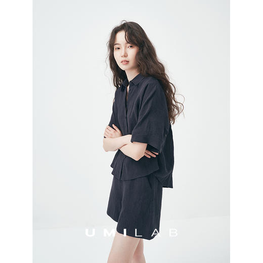 UMILAB｜水墨*静奢亚麻系列100%水洗亚麻松弛感半松紧短裤E250M-1 商品图3